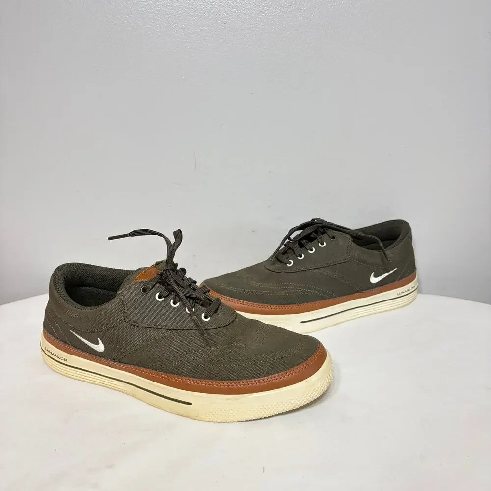 Nike Golf Lunarlon Lunar Swingtip Shoes Leather Canvas Olive Green Mens Cider 7